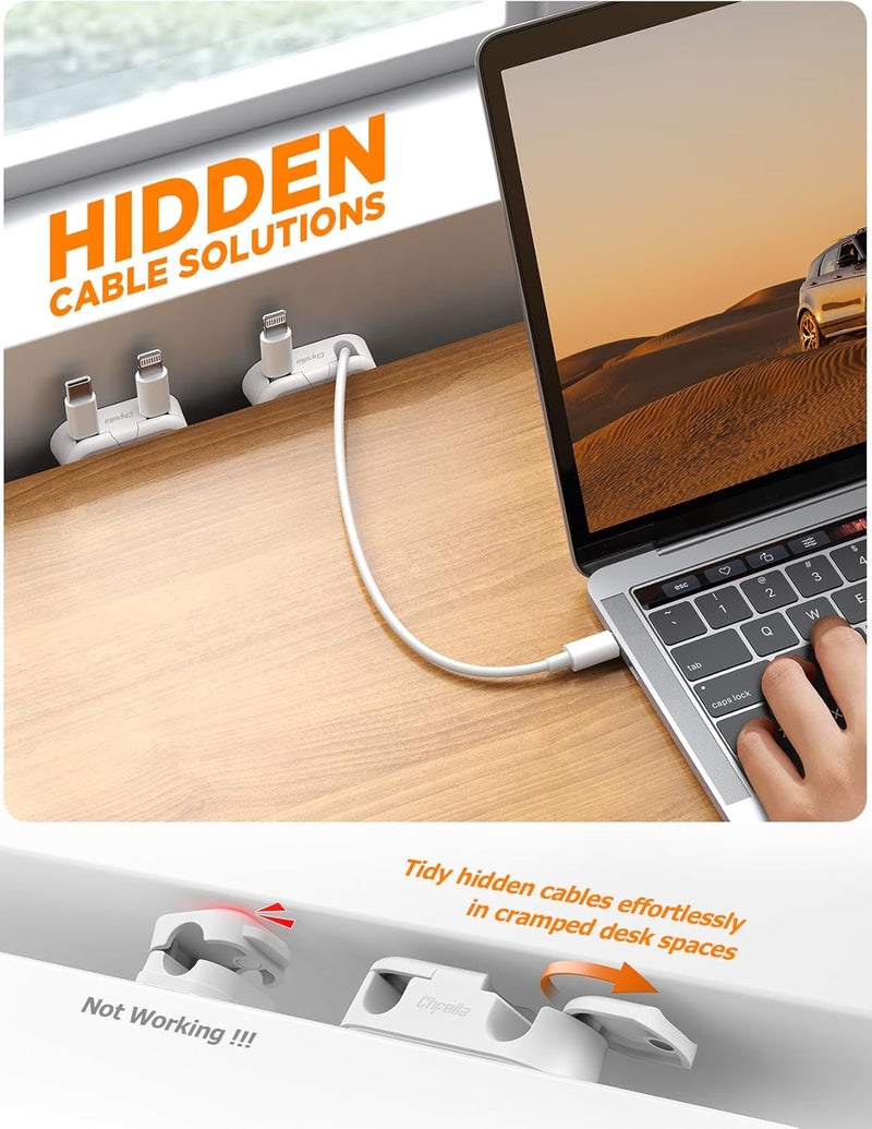 Chfeila Magnetic Cable Clips - 8Pack [Dual Slot] [360°Rotating & Twist-Lock] Cord Management, Adhesive Phone Charging Keeper, Wire Organizer Holder for Nightstand, Home Office Desk Accessories Decor - Image 3